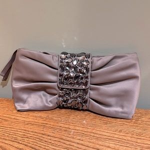 Grey/Silver Satin Evening Bag w/Bling